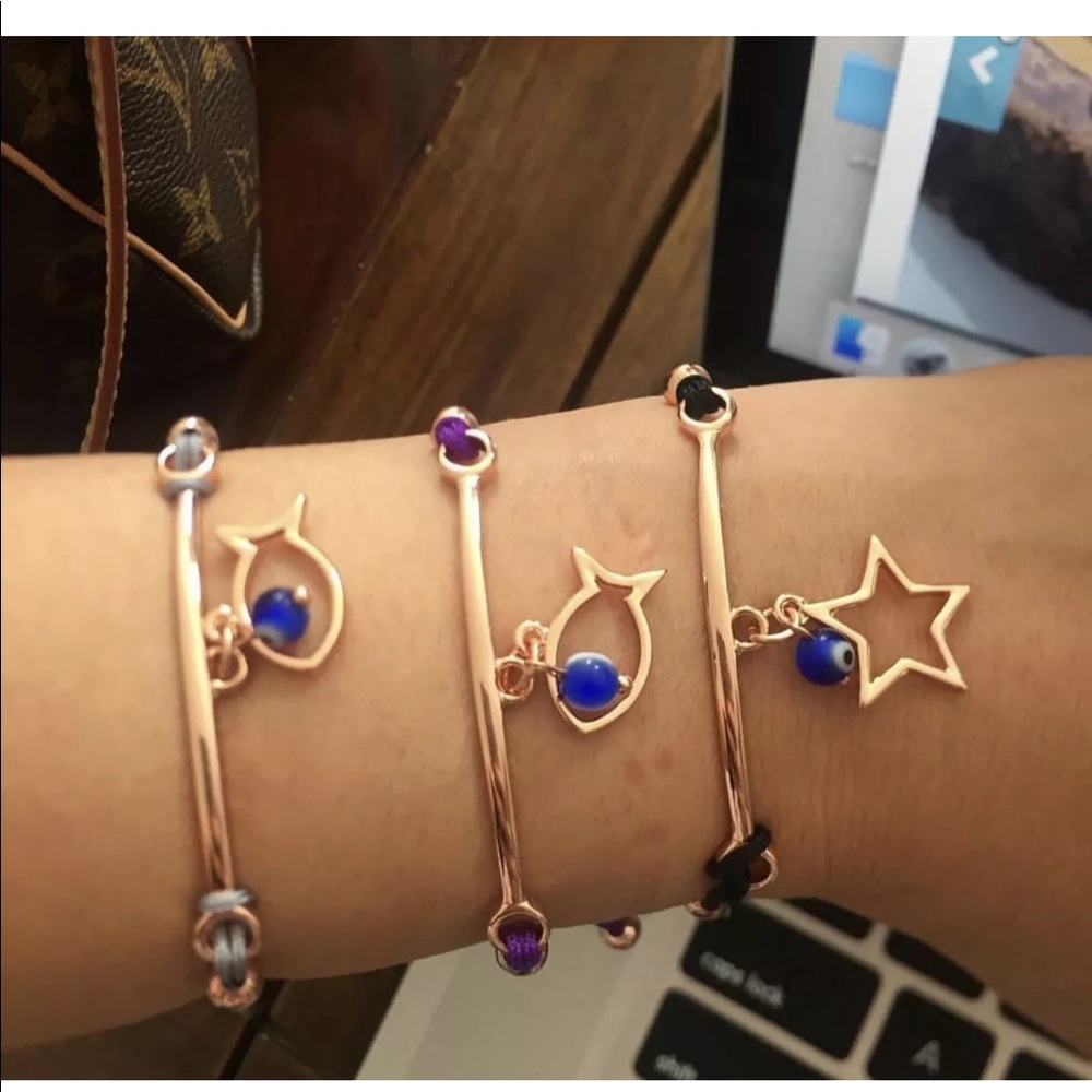 Evil Eye bracelet Black Adjustable Rose Gold charm